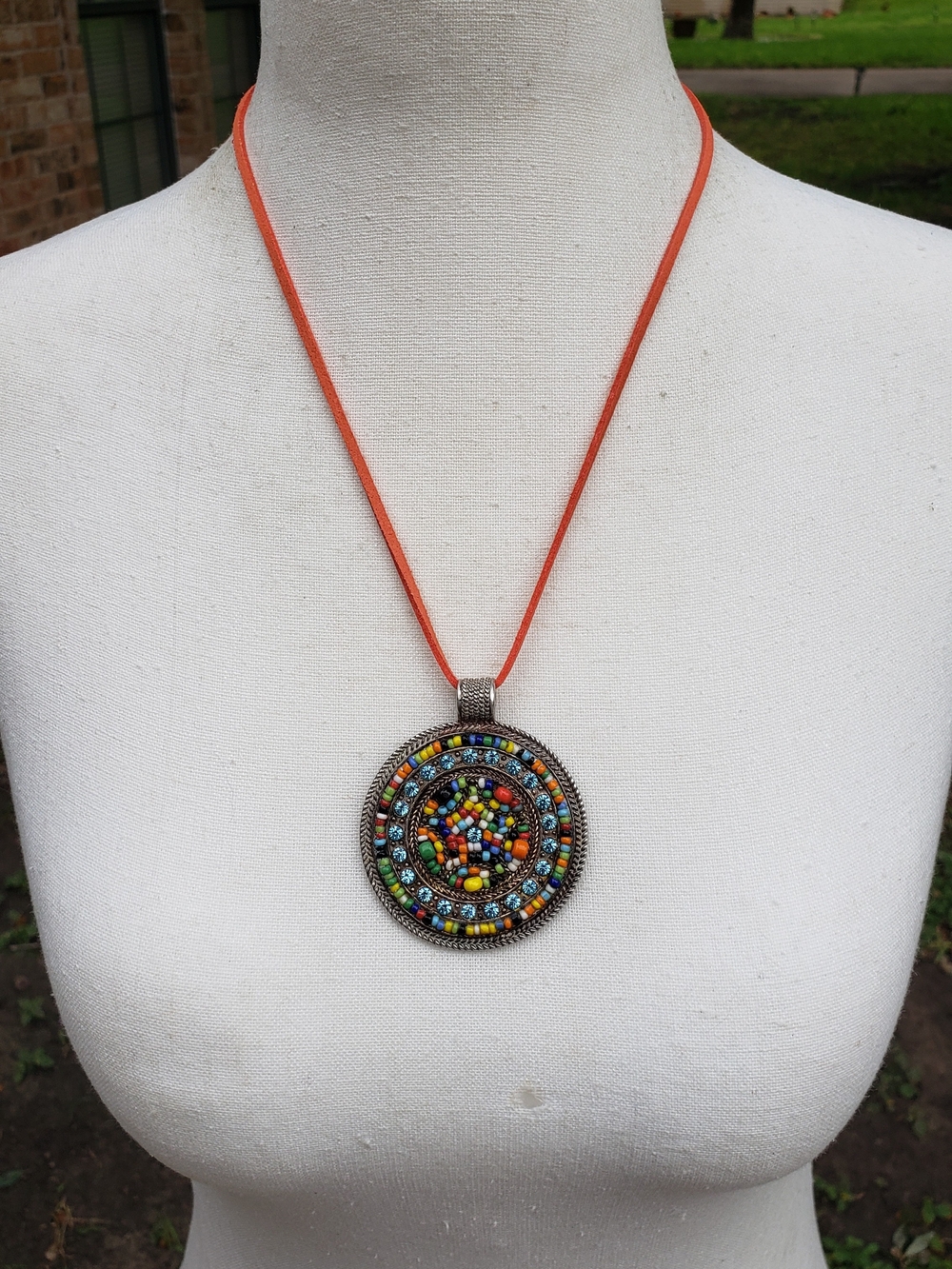 Multicolor Beaded Medallion Pendant Necklace